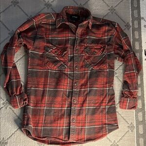 Stoic Men's Rustic Red Plaid Flannel Button Down Shirt